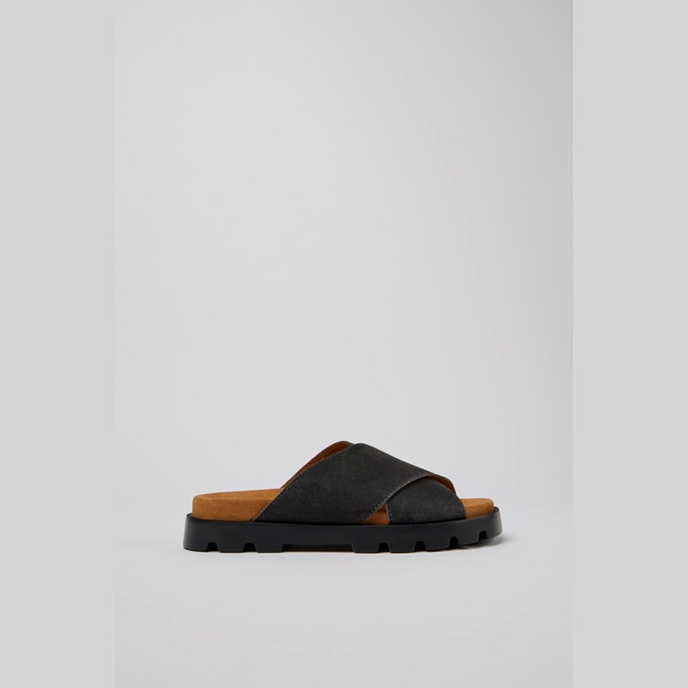 Camper Brutus Flate Sandaler Dame Svarte | HYZUC-7546